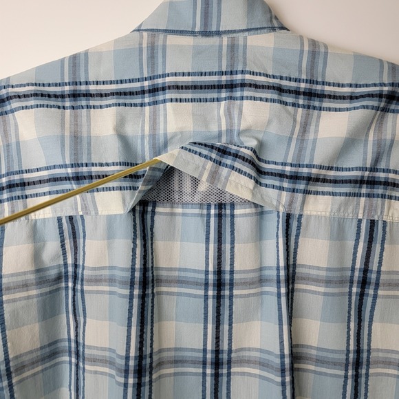 Vintage Woolrich Mens XL Blue Plaid Zipper Pocket Short Sleeve Vented Shirt - Picture 9 of 10